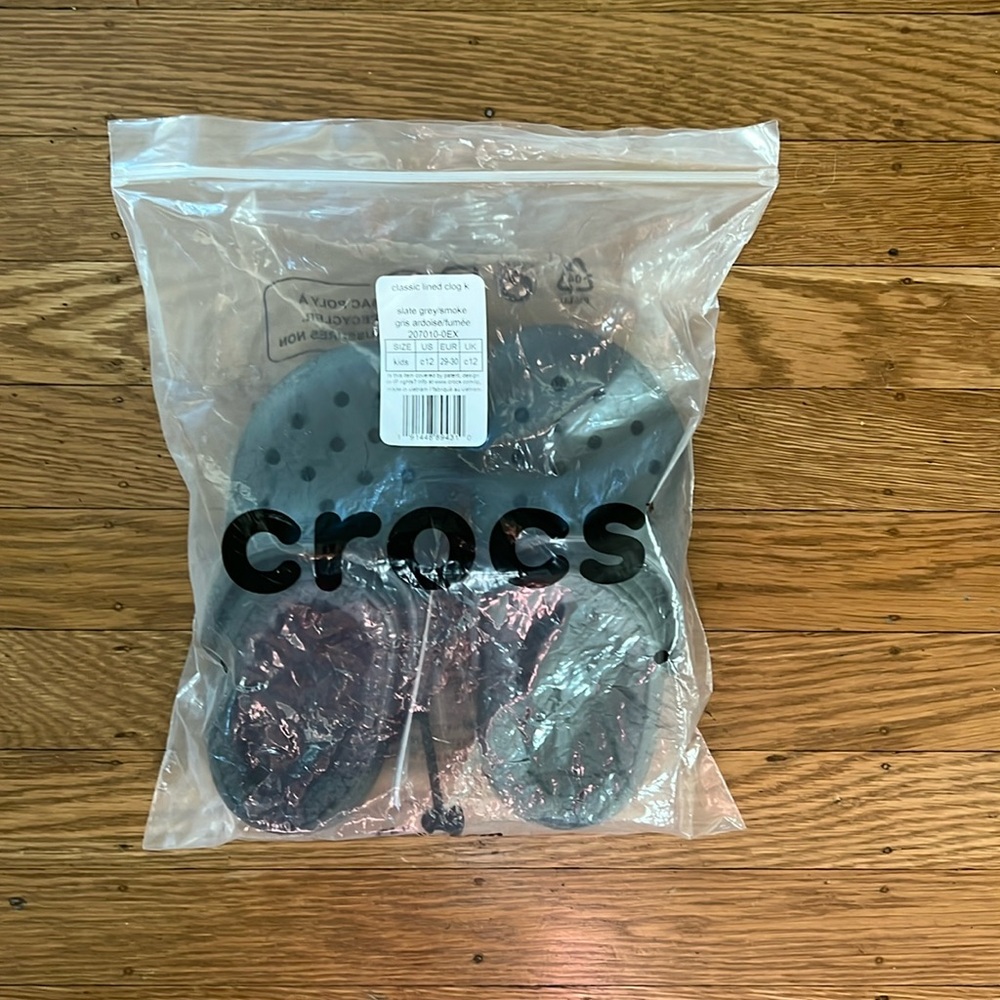 Brand New Kids’ Crocs Classic Lined Clog - Slate Gray (Size C12)